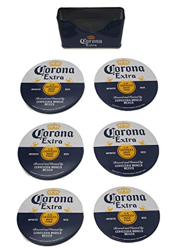 Corona 6 pc Coaster Set with Standing Metal Holder