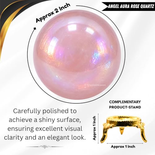 Image of Certified Angel Aura Rose Quartz Crystal Ball for Meditation - Premium Crystal Vastu Items for Home and Feng Shui Items for Good Luck - Ideal for Pooja Supplies and Spiritual Practices (2 inch Inch)