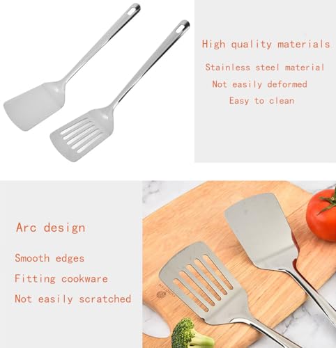 Stainless Steel Spatula Set di spatula Slotted Turner, Solid Turner, Stainless Steel in Matte Look for Non-Stick Cookware, Fish, Eggs, Pancake, Dishwasher Safe - immagine 5