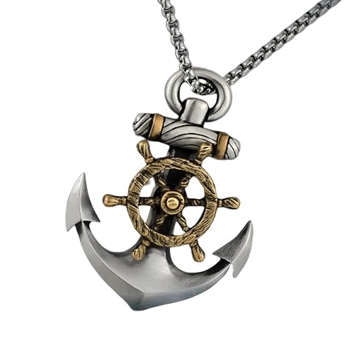 Collier de crâne avec chaîne ancre de pirate robuste qui ne s'emmêle pas