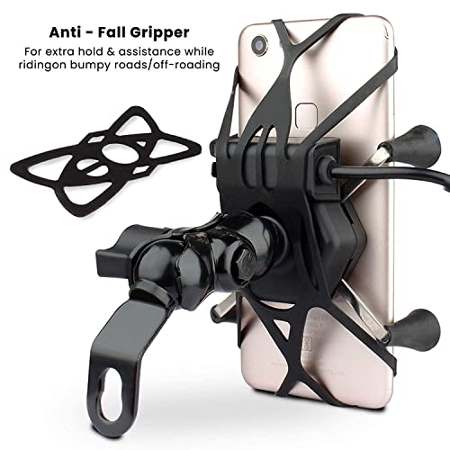 Image of GRAND PITSTOP Mobile Holder for Bikes, Motorcycle, Scooter, Bicycles, Bike Mobile Holder, Aluminium Handlebar Cellphone Holder for Maps and GPS Navigation with 360 Rotation Phone Mount-Black