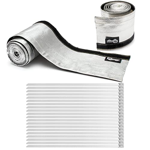 Heat Shroud Sleeve Aluminized 2 Pcs for Ultimate Heat Protection Hose Wire Shield 1-1/4''I.D. x 10FT, with 20 Pcs 7.8Inch Stainless Steel Cable Metal Zip Ties