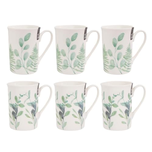 Set of 6 Eucalyptus New Bone China Coffee Mugs Afternoon Tea Cups Home Kitchen Mug Set Floral
