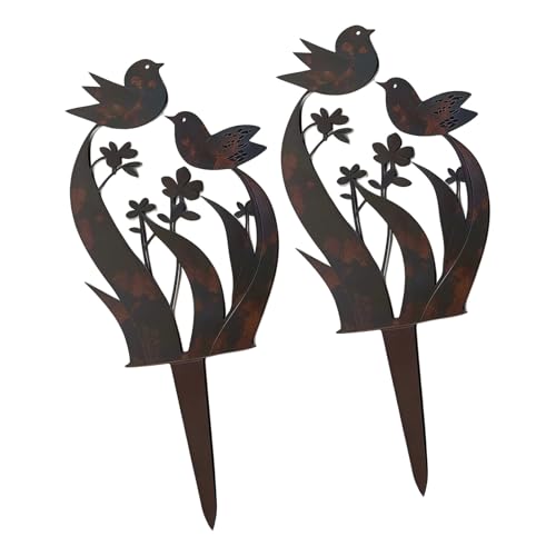 Piquet de jardin en fer patiné oiseaux fleurs déco robuste