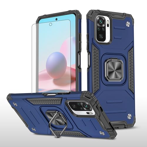 Coque Xiaomi Redmi Note 10 Asuwish avec protection écran verre trempé et anneau de support bleu