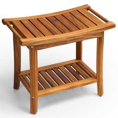 GREENTEAK Premium 22" Teak Shower Bench with Handles