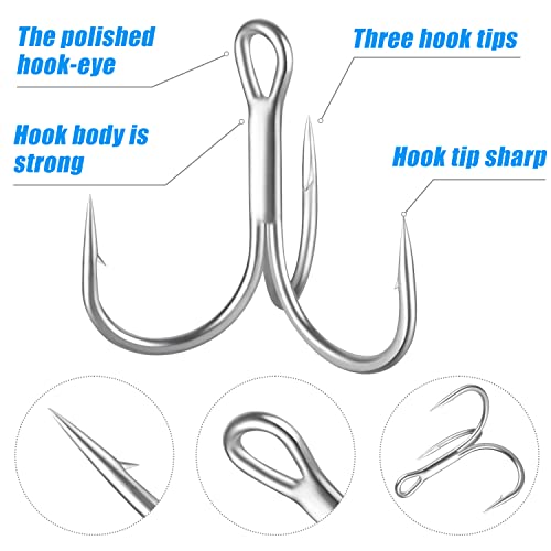Image of Treble Fishing Hook Strong Round Bend Treble Hooks 100PCS-200PCS Wide Gap High Carbon Steel Hooks for Lures Baits Size 4#-14#