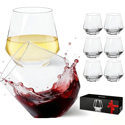 Reviews de Copas de cristal - solo los mejores. 45 Tucorresi 6PCS Copas de Vino sin Tallo: Vasos de Whisky - Copas de Whisky Diamante, Vasos Modernos para Cóctel, Bourbon, Whisky, Cumpleaños, Fiesta (Transparente)