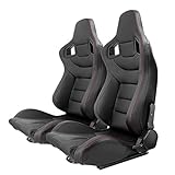 CHEIRS Par de Asientos de Carreras reclinables universales Asientos de Carreras de Estilo Deportivo Asiento de Cubo de Cuero de PVC Asiento Deportivo Asiento de automóvil Derecho e Izquierdo,Black