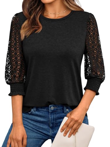 AUTOMET Womens Lace 3/4 Length Sleeve Tops