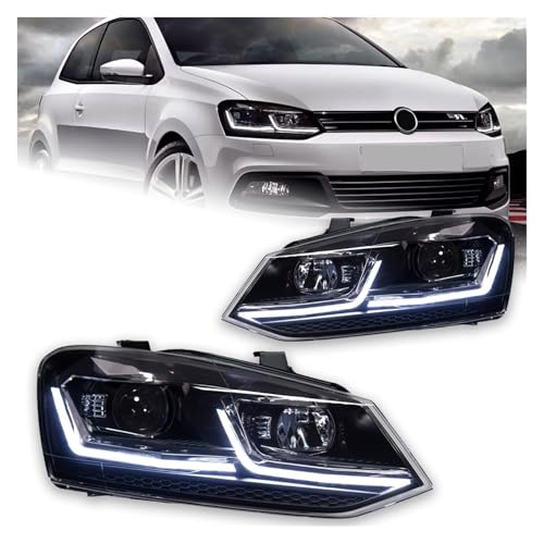 COTUND Phares compatibles avec VW Polo (2011-2017), lentilles de projecteur LED, feux de jour, accessoires for phares bi-xénon HID Vento et autres...