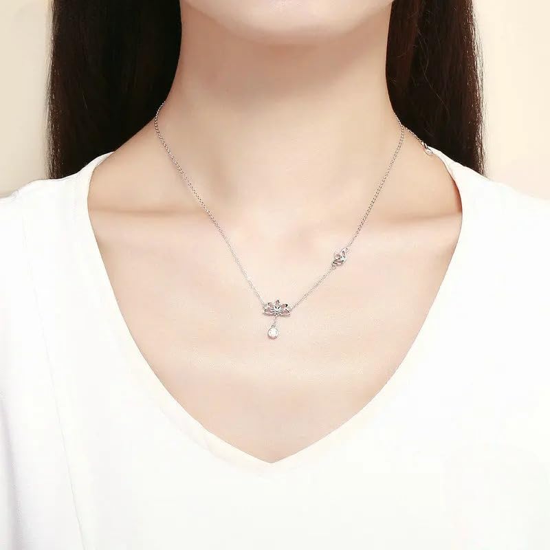 Image of 925 Sterling Silver Lotus Necklace For Women - 14K Gold Filled Lotus Flower Original Pendant Necklaces Lotus Leaf Necklace, Lotus Flower Pendant Necklace, Lotus Flower Necklace