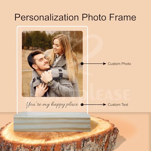 Image of Giftplease Customized Photo And Text Frame With Wooden Stand | Personalised Printed Photo Frame | Gift | Birthday | Anniversary (Transparent, 5MM, 6 * 8 Inches), Tabletop