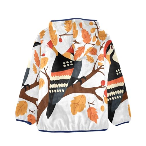 Woodpecker Bird Girls Fleece Jacket Girls Fall Jacket Girls Zip Up Hoodie Girls Sherpa Jacket 2-10T2