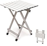 Construido para durar: el aluminio ligero con recubrimiento en polvo tiene una gran resistencia, durabilidad, esta mesa auxiliar plegable compacta para exteriores ofrece hasta 60 libras de capacidad de peso y es 100% impermeable para una limpieza sin esfuerzo.