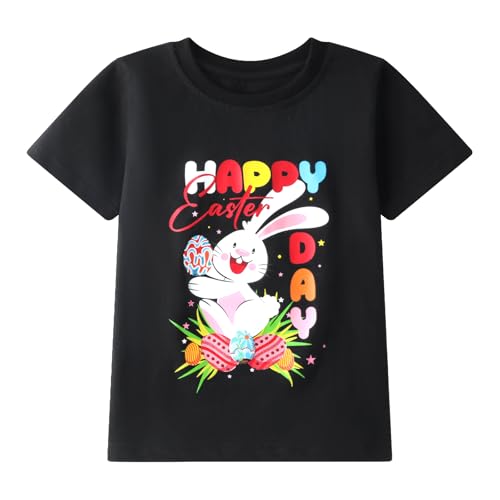 Image of HILEELANG Baby Girl Summe Short Sleeve Cotton Black Bunny Graphic Fun Holiday Wear Casual Crewneck T Shirt 2T