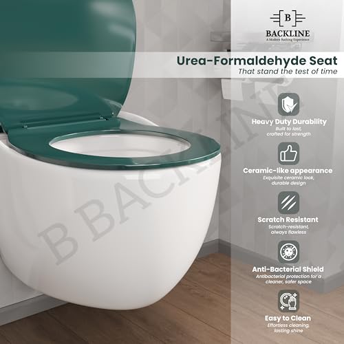 Image of B Backline Elite Ceramic Rimless Wall Hung Western Toilet /Water Closet /Commode /European Commode With Soft Close Toilet Seat Cover - P Trap 57 X 39 X 42 Cm (Aqua Green)