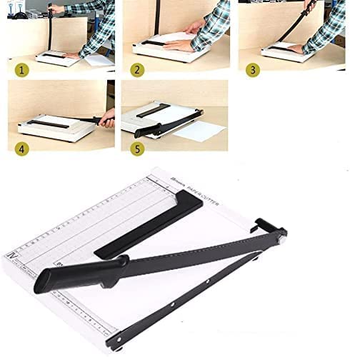 A4 Paper Cutter, 12 Inch Trimmer With Rubbish Bags and Small Towel, 10-12 Sheets Capacity for Home School Office, Black Vertical Folder Included