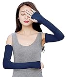 Bellady Women Outdoor Sun Block Soft Long Arm Sleeve Fingerless Gloves,Navy