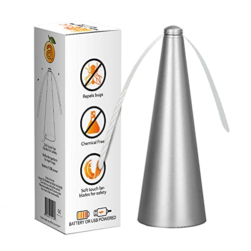 Better Bug Fan (Silver 2022) Non-Chemical Best Solution Flies, Shoo Fly Away Portable Fly Fan for Tables Food, Indoor and Outdoor, Safe Touch Blade, Battery and USB Operated Table Top