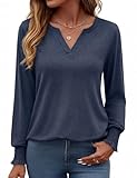 Gyabnw Blusa Mujer Manga Larga Cuello en V Top Fluido con Mangas Abullonadas Camiseta Elegante para Uso Diario