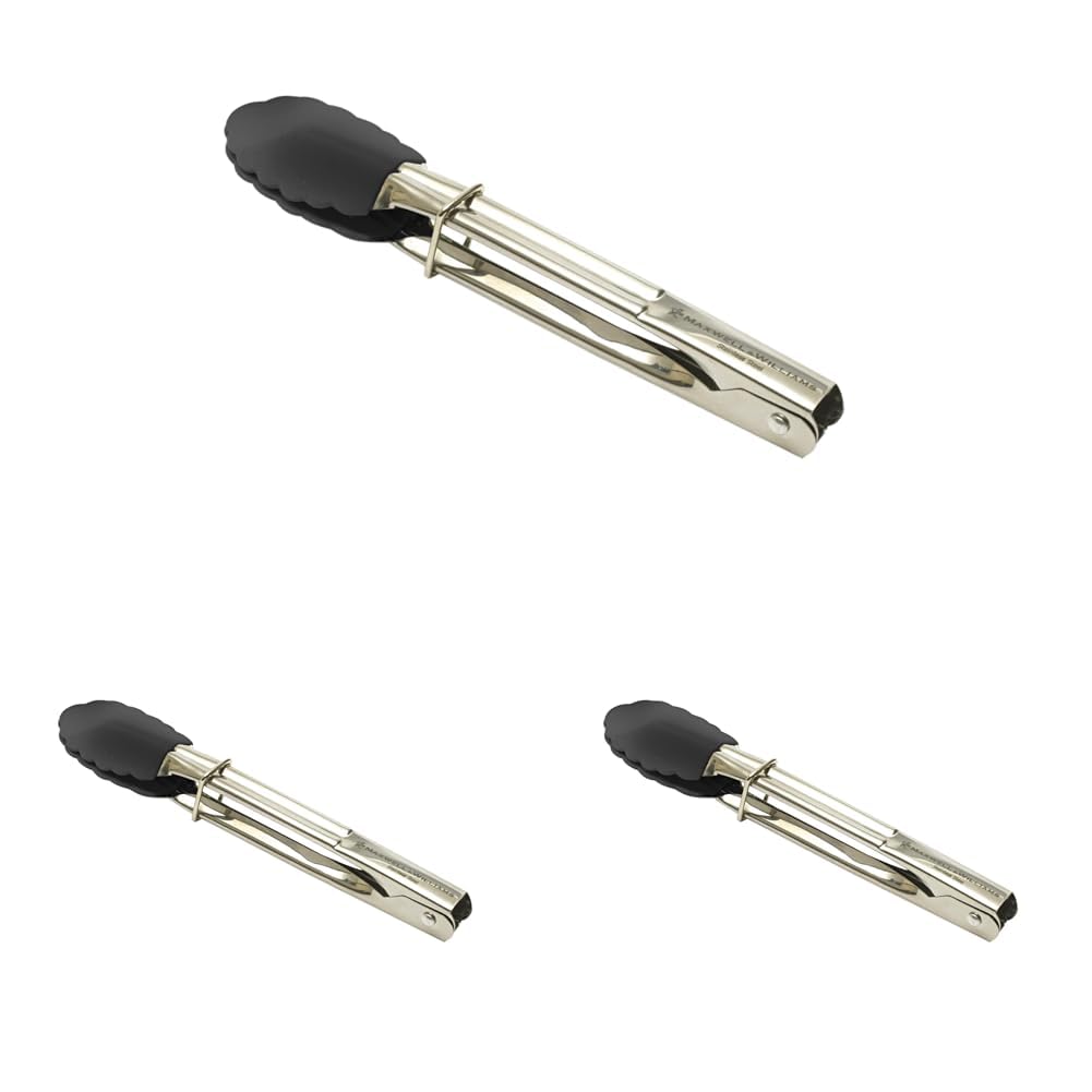 Maxwell & Williams Grabbers Mini Tongs 18cm Silicone Black (Pack of 3)