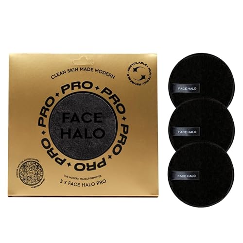 Face Halo Reusable Makeup Remover Pads, No Product Needed | Gently Removes Makeup With Just Water, Ultra-Soft, Eco-Friendly, Non-Toxic, All Skin Types, Replaces 500 Single-Use Wipes | Pro Black 3-Pack