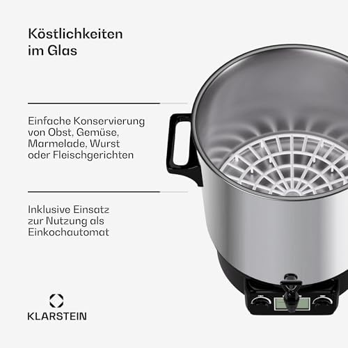 Bild 5 - Klarstein Biggie Digital - Einkochvollautomat, Einkochtopf, elektrisch, 27 Liter, 2000 Watt, Timer, Abschaltautomatik, Display mit Zeit- und Temperatur-Anzeige, Ablaufhahn, Edelstahl, silber