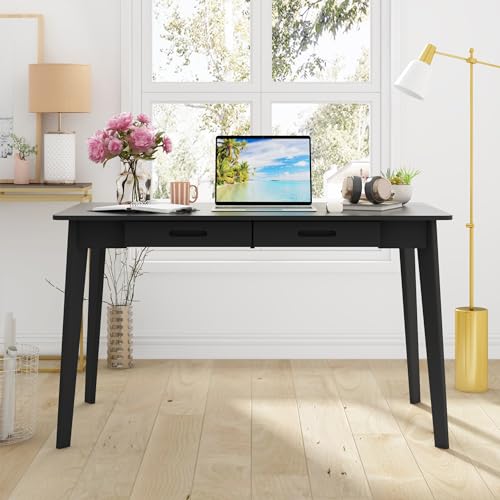 WXPXYBF White Corner Computer Desk with 2 Drawers, Space Saving Writing Table for Home Office, Study Room, Sturdy Wood Finish, 47.2 x 23.6 x 29.1 Inches