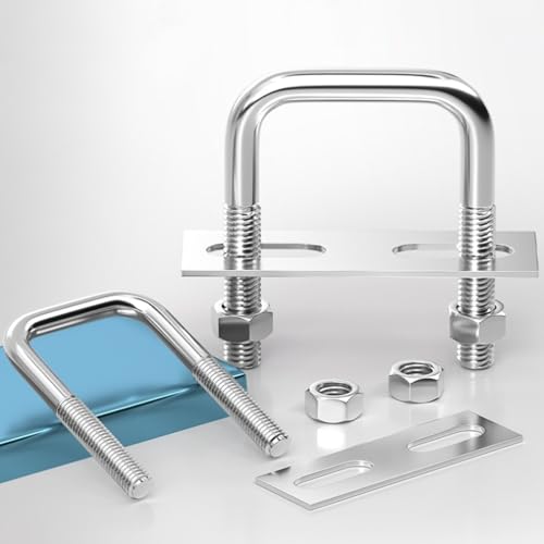SHYSBV U-Bolzen Set 4 Stück, U-Schrauben 304 Edelstahl mit Muttern, Unterlegscheiben & Rahmenplatte – Für Rohre, Autos, Schiffe (M6 60x80mm Innenbreite)