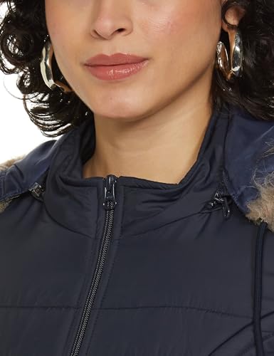 Image of Qube By Fort Collins Women's Medium-Length Bomber Jacket with Detachable Hood Stylish Winterwear for All-Day Comfort |Material: Nylon