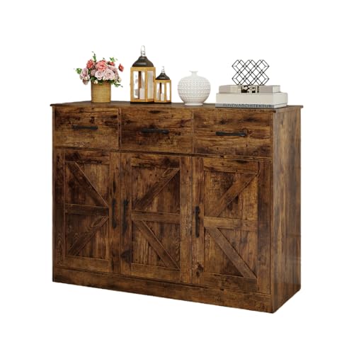 KOMFOTTEU Buffet de Cuisine, 2 Armoires à Portes & 3 Tiroirs, Meuble Rangement, Étagère réglable, Armoire de Stockage, Kit Anti-basculement, pour Salle à...