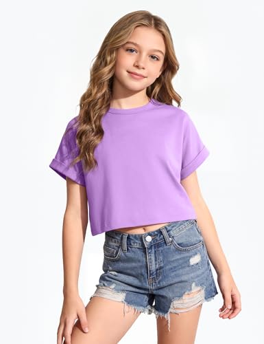 Image of Girls Crop Tops Short Sleeve T-Shirts for Girl Crew-Neck Basic Tee Size 7-14 Years
