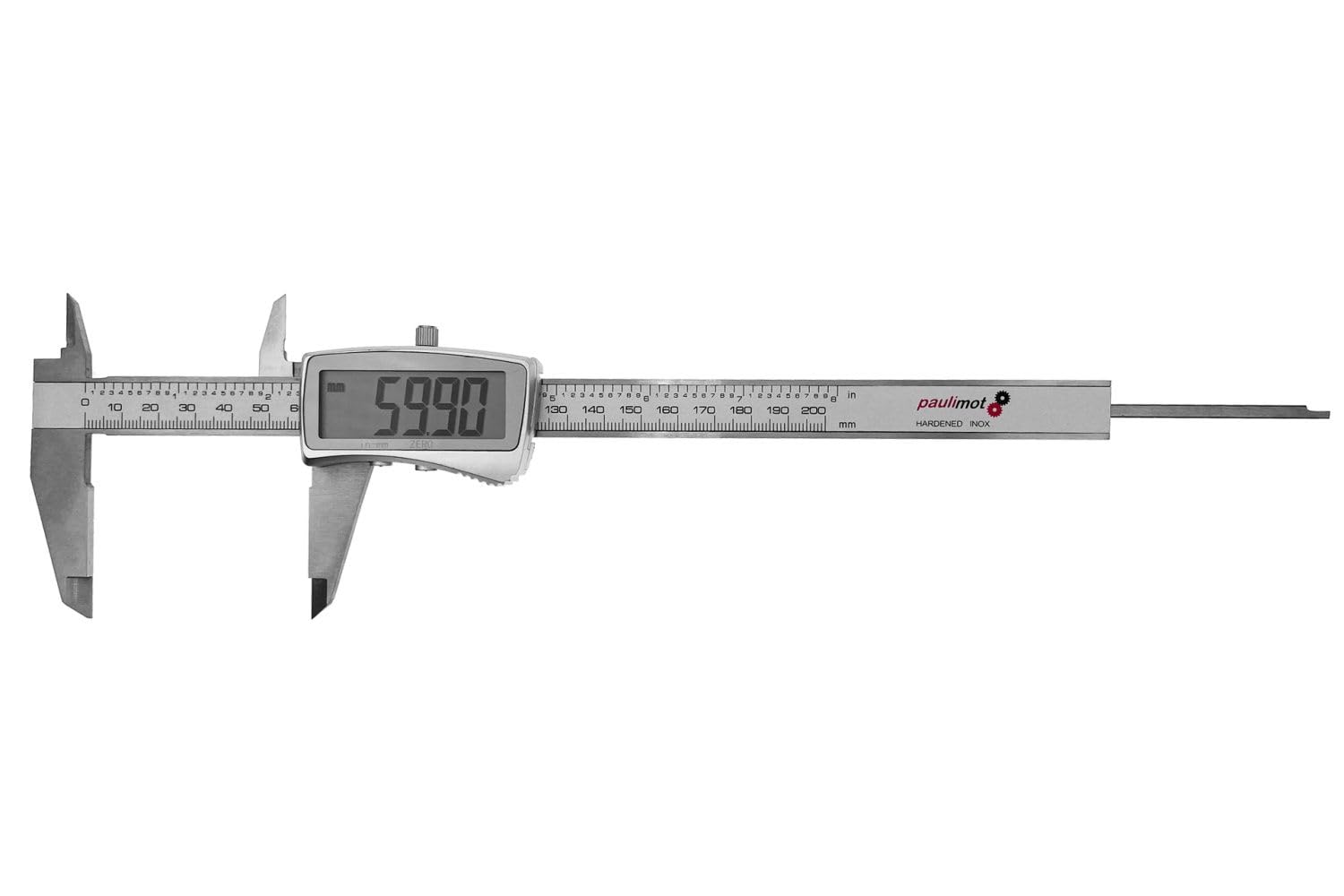 PAULIMOT Messschieber digital 0-200 mm mit großem Display, rostfrei INOX