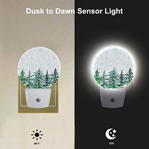 Image of EKOBLA Winter Pine Woodland Night Light, Snowy Green Forest Night Lights Plug Into Wall with Auto Sensor for Christmas and Holiday Gifts
