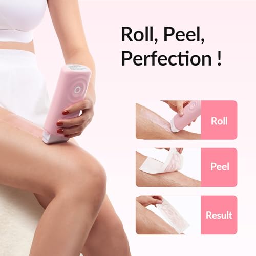 Image of Waxfans Roll On Wax Kit, Wax Roller Kit, Waxing Kit for Women & Men,Cera Para Depilar for Home Hair Removal on Body and Legs, with 2 Rose Wax Refills & 50 Pcs Wax Strips, Easy & Smooth(Rose)