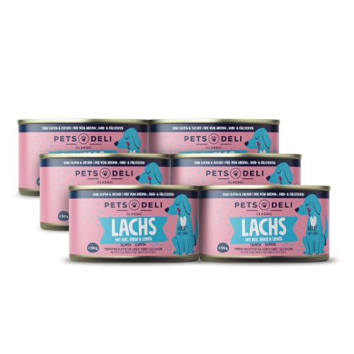 Pets Deli Classic Nassfutter für Hunde mit Lachs, 6x190g