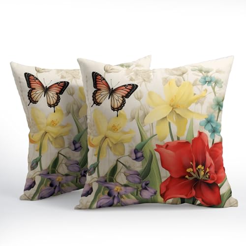 Spring-Summer-Flower-Outdoor-Decorative-Pillow-Covers-18×18-Inch-Set-of-2-Floral-Butterfly-Throw-Pillows-Spring-Farmhouse-Pillowcases-Cotton-Linen-Cushion-Covers-for-Couch-Bed-Sofa-Chair-Home-Decor Spring Summer Flower Outdoor Decorative Pillow Covers 18×18 Inch Set of 2 Floral Butterfly Throw Pillows Spring Farmhouse Pillowcases Cotton Linen Cushion Covers for Couch Bed Sofa Chair Home Decor