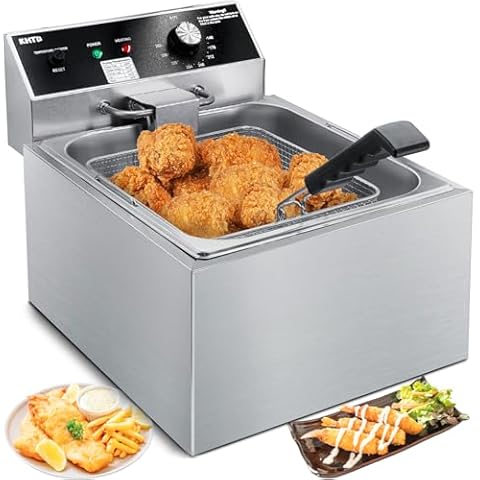 KHTD Commercial Deep Fryer, 11.6QT/11L Extra Large Electric Stainless Steel Countertop Oil Fryer with Baskets, with Temperature Control for Restaurant and Home Use Cover