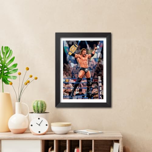 Image of TenorArts HHH Poster Wreestler Vector Art Design Photo Framed Painting with Matt Finish Black Textures (12 inches x 9inches)