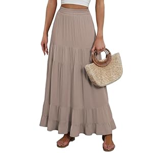 ANRABESS Womens Maxi Skirt Elastic High Waist Swing Tiered A-line Flowy Pleated Boho Beach Vacation Long Skirts