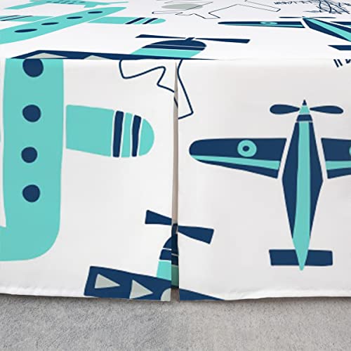 Erosebridal Kids Airplane Bed Skirts, Aircraft Pattern Bedskirt King Size For Children Girls Boys Teens, Aviation Theme Cartoon Bed Skirt Teal Blue Bedding Set 3 Pieces Witn 2 Pillow Cases #TOP3
