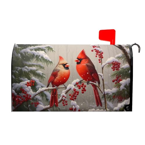 Image of Winter Cardinal Mailbox Covers Magnetic Berry Branches Snow Outdoor Mailbox Cover Standard Size 18 X 21 Snowflakes Christmas Holiday Wrap Post Letter Box Decorative for Home Garden