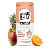 Wonderbelly Antacid, Effective Heartburn and Instant Acid Indigestion Relief, Extra Strength Chewable Tablets, 1000 mg Calcium Carbonate, No Talc or Dye, Tropical Fruit, 120 Count
