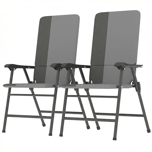 Outsunny Folding Patio Chairs Set of 2 Padded High Back Armrests Light Gray