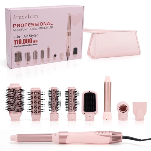 AraSyelon Styler Multifonction 9 en 1 - Séchoir Professionnel, Brosse à Air Chaud (25/32/48/68mm), Boucleur Automatique 32mm, Brosse Lissante, 110 000...