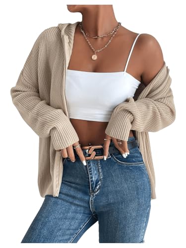 SHENHE Women's Zip Up Hooded Cardigan Drop Shoulder Casual Knitwear Sweater Jacket4