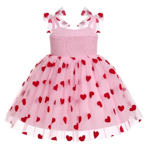 Baby Valentines Day Outfit Girl: My First Valentine's Girl Infant Birthday Princess Dresses for Kids Cupid Photoshoot Toddler Strawberry 1st Birthday Cake Smash Pink Pink + Red Heart 6-12 Months