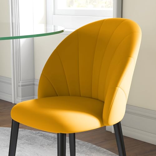 Homcom Set Di 2 Sedie Sala Da Pranzo, Sedie Cucina Moderne Con Schienale A Conchiglia E Gambe In Metallo, Sedia In Velluto Con Imbottita Per Cucina, Camera Da Letto, Ufficio E Soggiorno, Giallo - 8