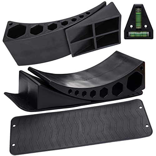 Homeon Wheels 2 Pack Camper Leveler Two Curved Levelers Two Blocks Two Non-Slip Mats One T Level For Trailers Campers, 35,000 Lb Heavy Duty Leveler Tire Chocks For Rv Camper Trailer Truck Motorhome #TOP27